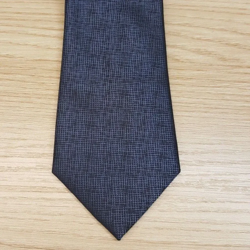 ALFANI Mens Neck Tie Black Charcoal Crosshatch Grid Slim Modern Classic